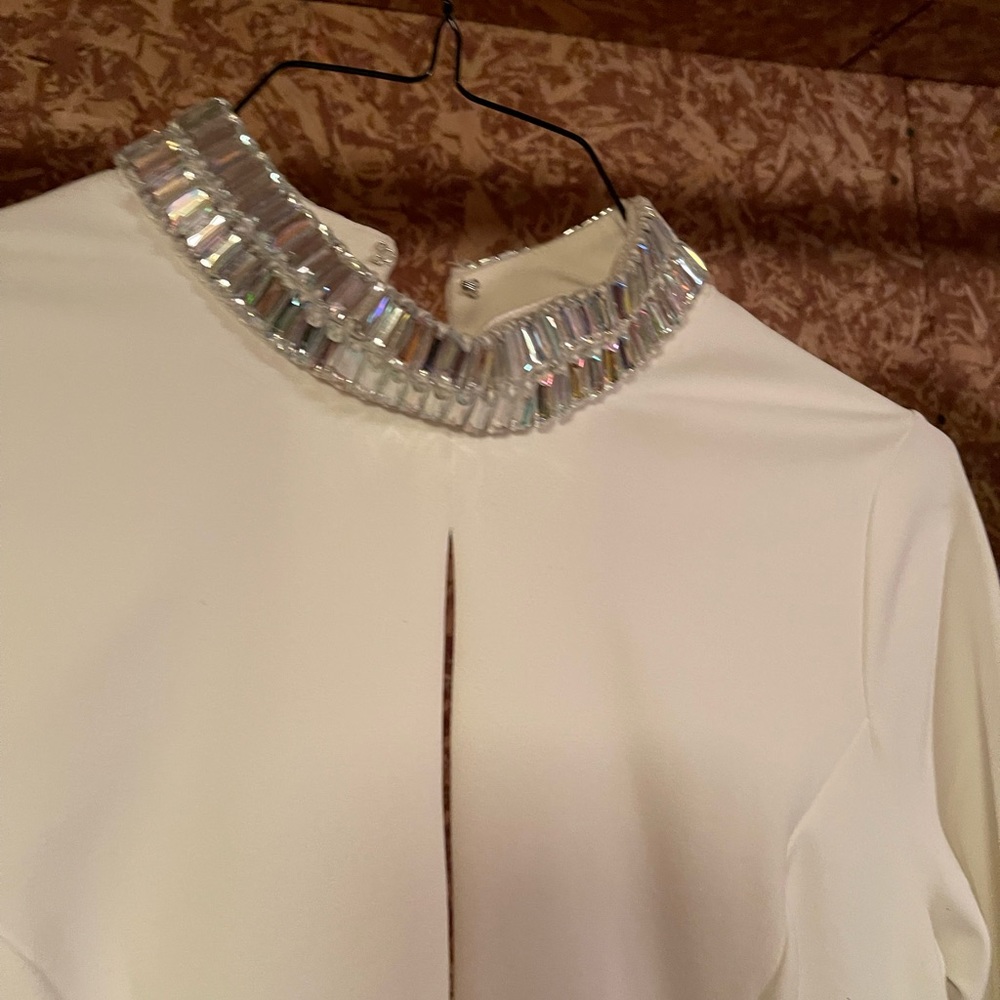 Asos midi rhinestone ivory fitted dress
